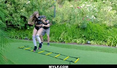 Busty female football player Britney Amber gets fucked on the field