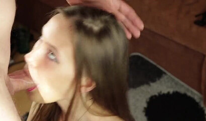 MILF with red lipstick deepthroats and blows meat pole in POV