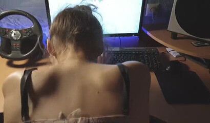 Hot amateur couple having sex on the computer table