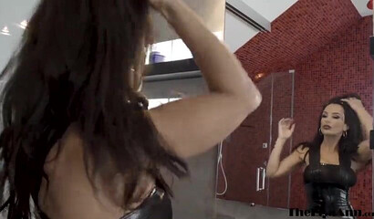 Busty MILF Lisa Ann strips off her latex dress and gets anally banged