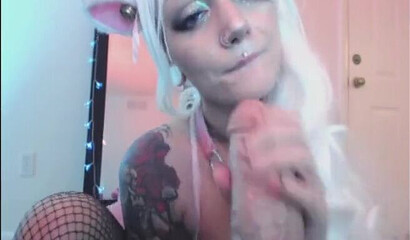 Teen slut in lingerie fucking her big tits and pussy with dildo