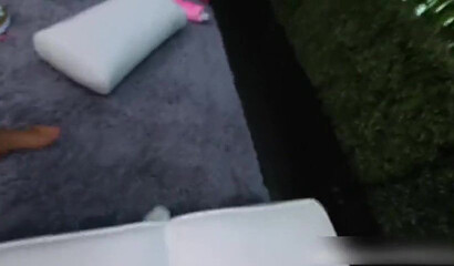 Short haired doll with huge round booty takes care of two black cocks