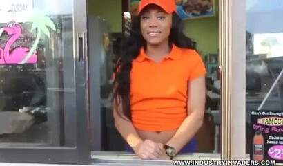 Bootylicious ebony babe deepthroats and screws chief's BBC in the kitchen