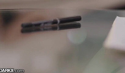 Dark haired stunner Gia Milana takes doggy hardcore pounding and gives BJ