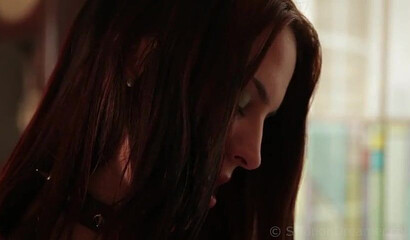 Tall mistress in lingerie pegging her submissive partner and blowing his dick