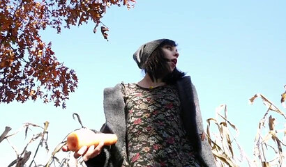 Emo slut in black stockings dildoing her cock hungry vagina outdoors