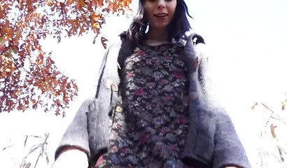 Emo slut in black stockings dildoing her cock hungry vagina outdoors