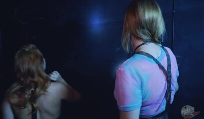 Two busty redhead April O'neil & Lauren Phillips blow off and fuck Alien