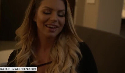 Busty escort Brooklyn Chase oils up her big tits and pleases client