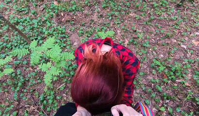 Cute ginger gives public head and enjoys POV sex