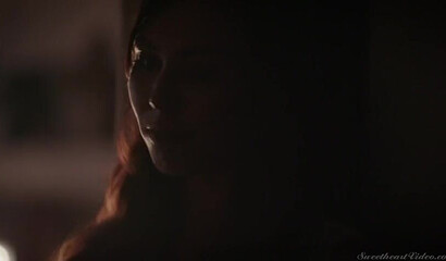 Attractive lesbian couple having intense sex in bed late night