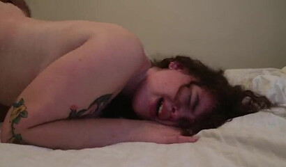 Chubby curly haired slut getting smashed by her black boyfriend