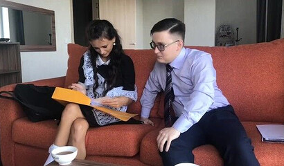 18 year old girl gets analized by young nerd on the sofa