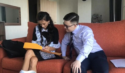 18 year old girl gets analized by young nerd on the sofa