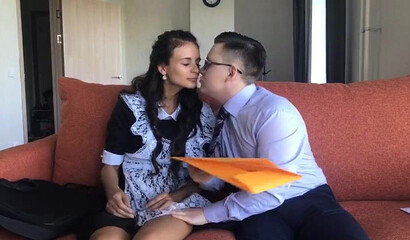 18 year old girl gets analized by young nerd on the sofa