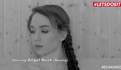 Hottie Angel Rush getting fucked by muscular stranger in sauna