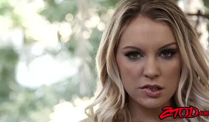 Alluring blonde MILF in stockings Kenzie Taylor gets her hairy pussy nailed hard