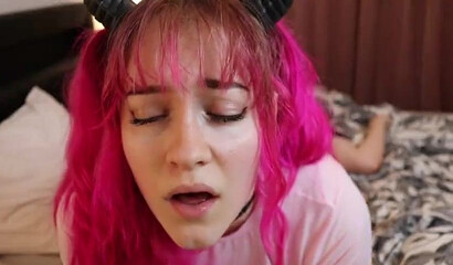 Pink haired slut with big natural tits Amadani getting rammed hard