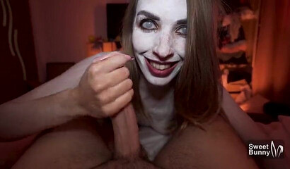 Hottie giving phenomenal BJ and going for a cock ride on Halloween