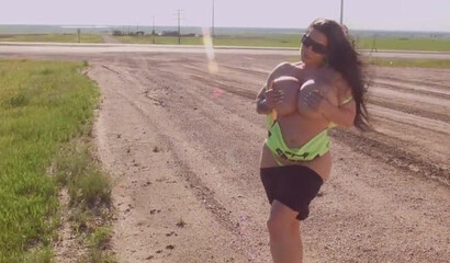 MILF with fat booty and monster silicone tits Korina Kova masturbates in car