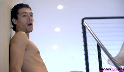 Busty cougar in stockings Alexis Fawx gives incredible boobjob and gets spooned