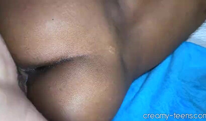 Bootylicious ebony teen gets her chocolate pussy creampied by white boner