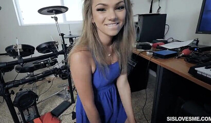 Beautiful blonde Athena Faris humping her stepbrother's throbbing dick in POV