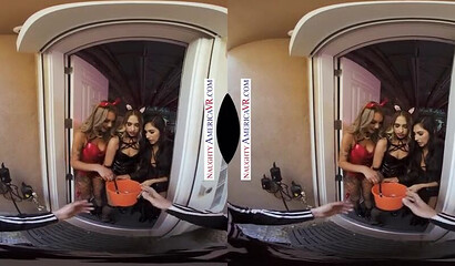 Sinners Gabbie Carter, Gianna Dior, & Khloe Kapri fucking dick in VR Halloween scene