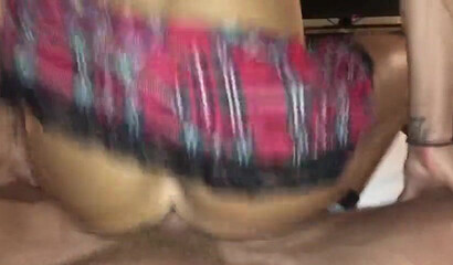 Muscular babe in sexy schoolgirl uniform showing off her fucking skills