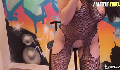 Busty Asian wife in fishnets Sharon Lee gets both of her holes penetrated deep