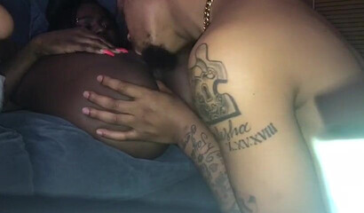 Ebony slut with pierced pussy and her boyfriend give each other oral pleasure