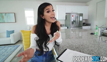 Busty teen Savannah Sixx sucks off and screws her potential landlord
