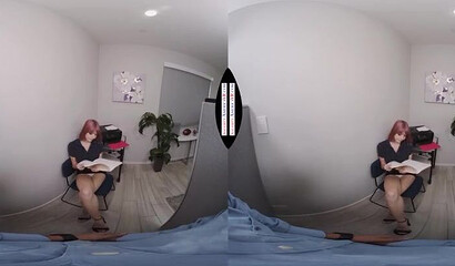 Busty office sluts blow off their horny boss in hot VR experience