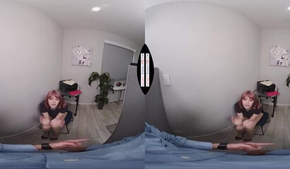 Busty office sluts blow off their horny boss in hot VR experience