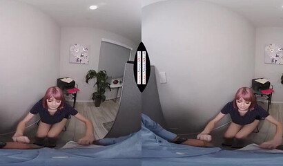 Busty office sluts blow off their horny boss in hot VR experience