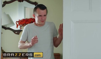 Busty housewife Rebecca Jane Smyth throats and fucks her stepson's dick