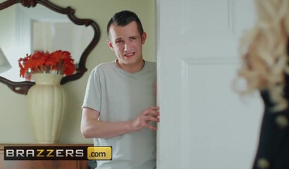 Busty housewife Rebecca Jane Smyth throats and fucks her stepson's dick