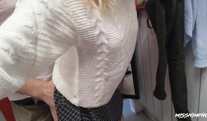 Blonde babe fucks and sucks off her lover in the changing room