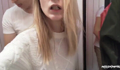 Blonde babe fucks and sucks off her lover in the changing room