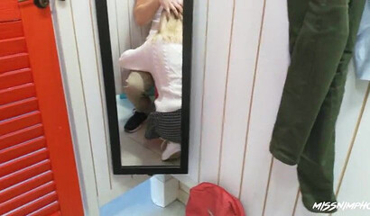 Blonde babe fucks and sucks off her lover in the changing room