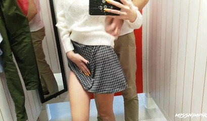 Blonde babe fucks and sucks off her lover in the changing room