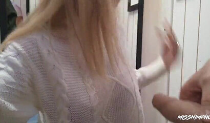 Blonde babe fucks and sucks off her lover in the changing room