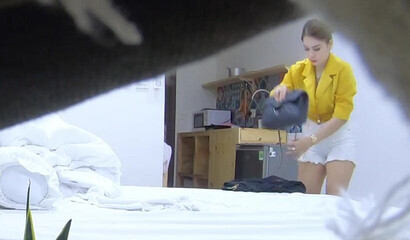 Sexy Vietnamese call girl fucking her colleague on spying camera