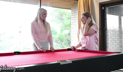 Lesbians Jessie Lee Pierce & Madison Missina enjoy scissoring on pool table