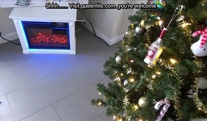 Petite blonde gets dicked by her stepbrother in POV Xmas scene