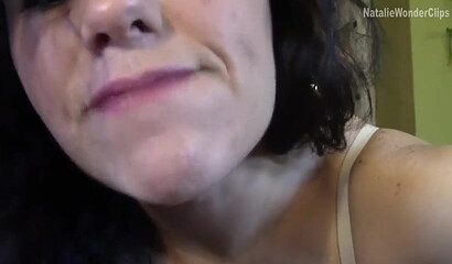 Slutty and horny stepmom with big tits helping her son to cum hard