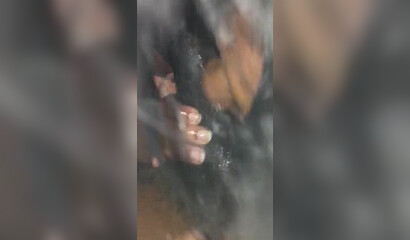 Amateur ebony hoe with big tits sucking big black dick in closeup POV