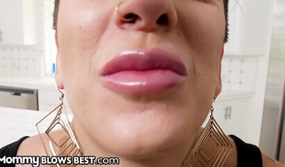 MILF with fantastic big boobs Della Dane blowing big dick on her knees