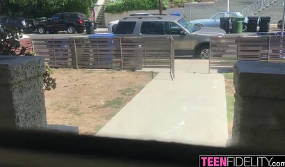 Slutty teen with big tits Melody Marks roughly fucked in a threesome