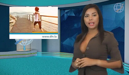 Latin babes showing their big round tits on weather forecast
